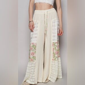 POL Floral  Patchwork Wide-Leg Pan